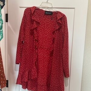 Realisation Par wrap Red Dress with White Dots and Ruffles